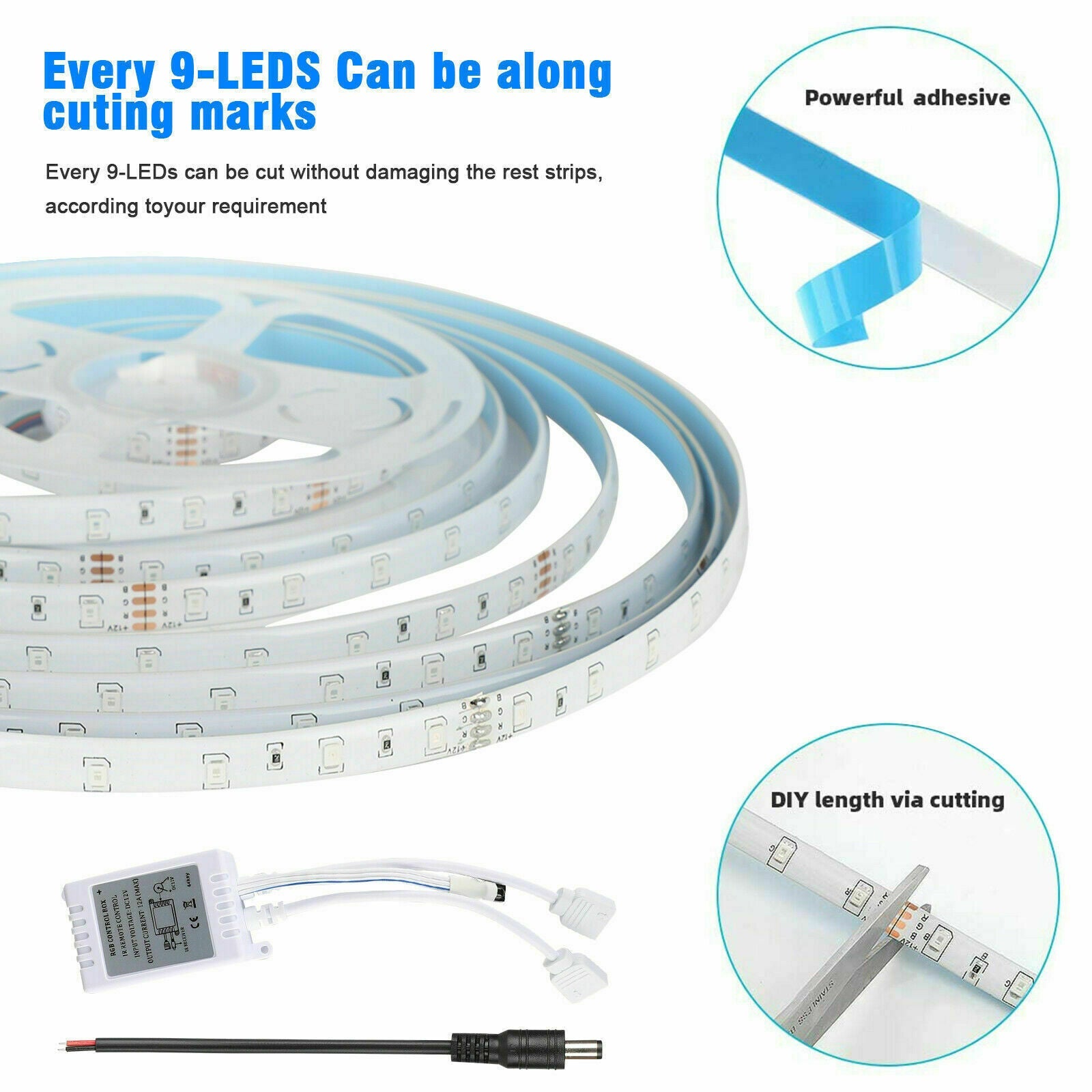 32FT LED Strip Lights Remote Control Bedroom Waterproof for Indoor