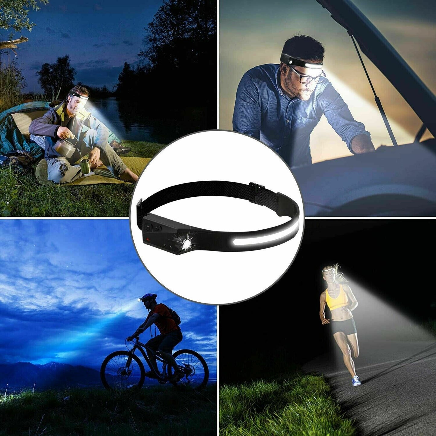 COB LED Headlamp – USB Rechargeable Headlight Torch Work Light